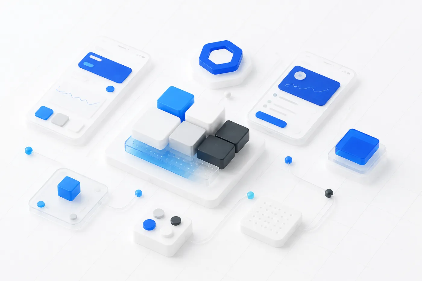 Abstract software product modules in blue and white